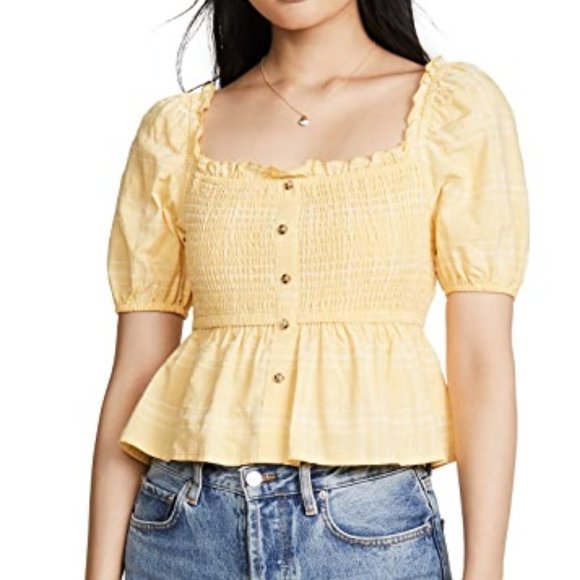 New Fifth Label Hummingbird Check Top Color: Daffodil/White Size: L - Picture 3 of 16